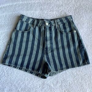 Zara High Rise Stripe Denim Shorts Size 8